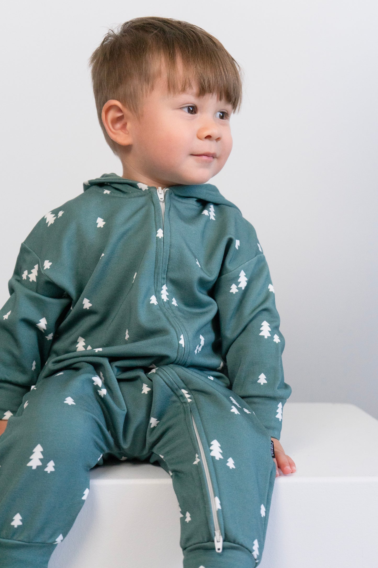 Bamboo Baggy Hoodie Zipper Jumpsuit- Tiny Trees