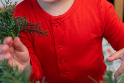 Bamboo Long Sleeve Pocket Romper- Santa Red