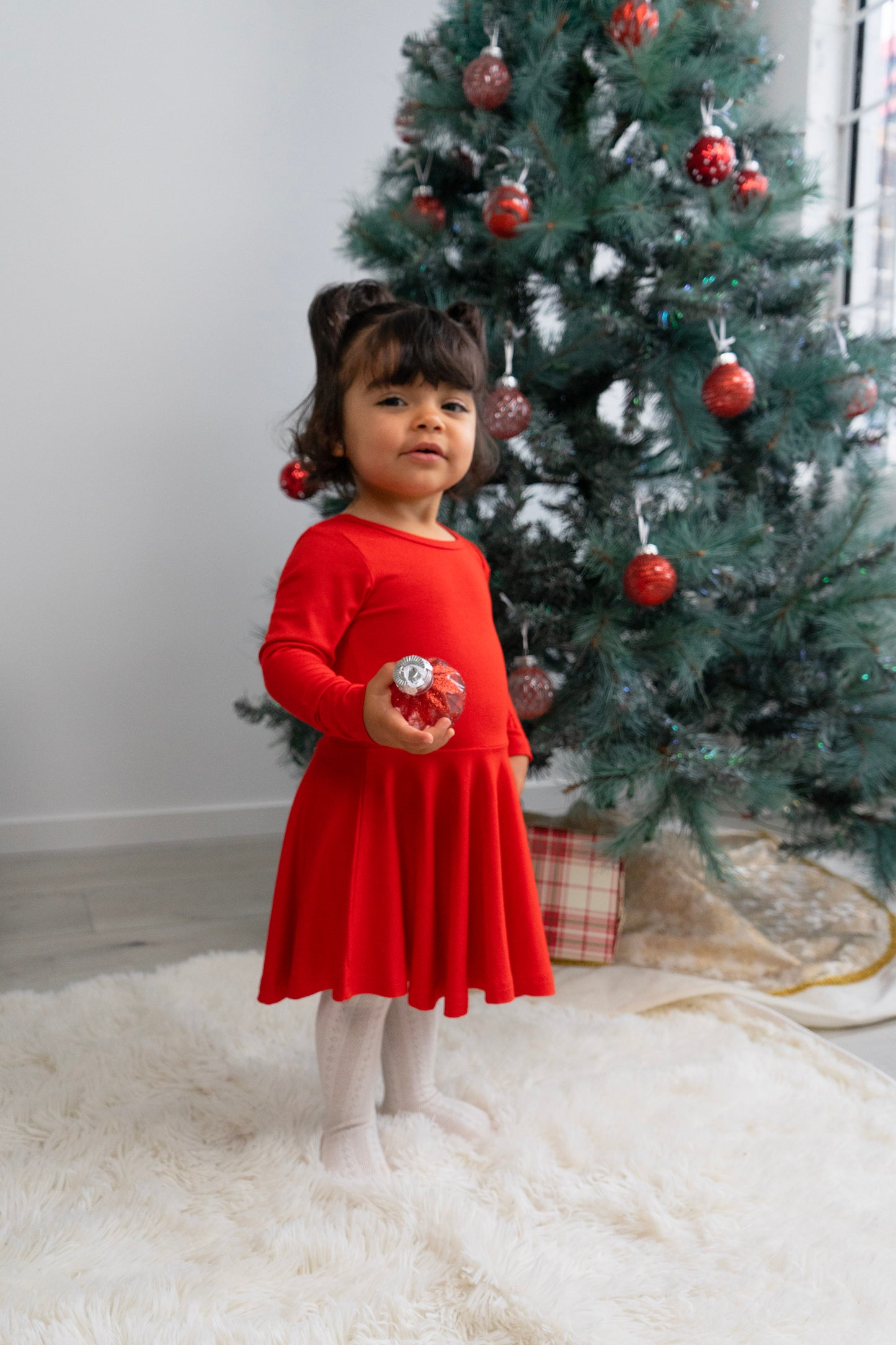 Bamboo Long Sleeve Twirl Dress- Santa Red