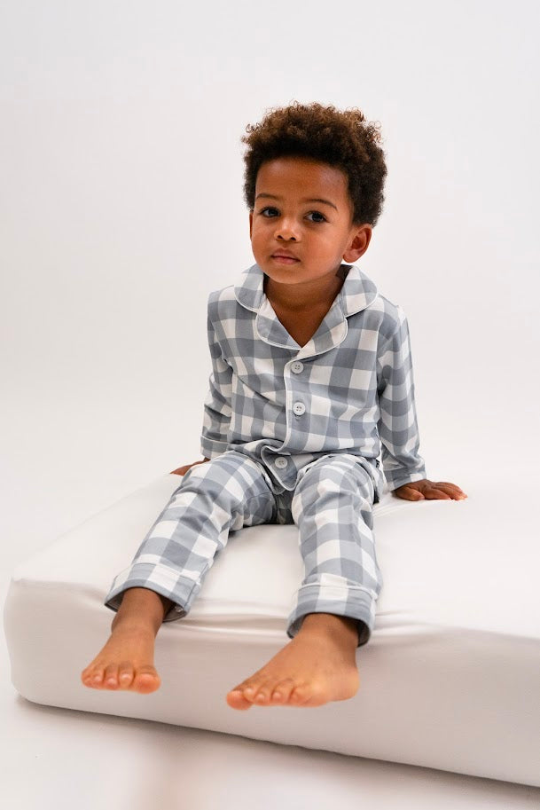 Bamboo Long Sleeve Classic PJ Set- Denim Plaid