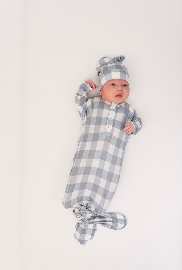 Bamboo Knotted Hat- Denim Plaid