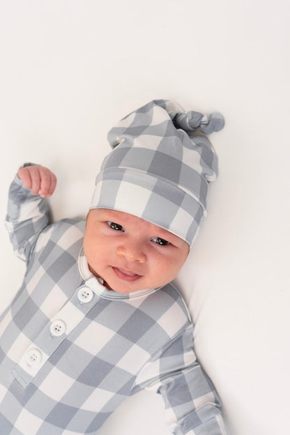 Bamboo Knotted Hat- Denim Plaid