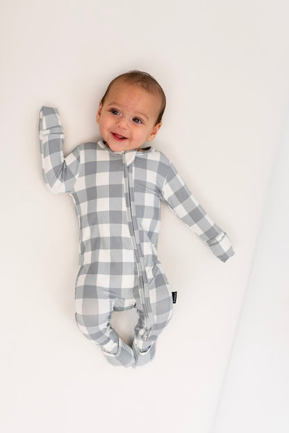 Bamboo Footless Zipper Sleeper- Denim Plaid
