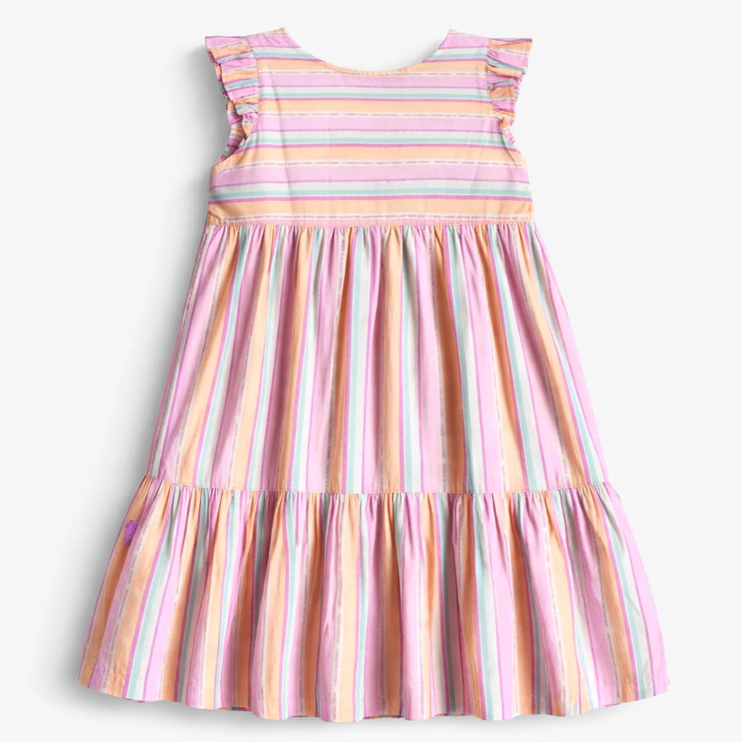 Pink & Orange Ruffle Sleeve Striped Dress