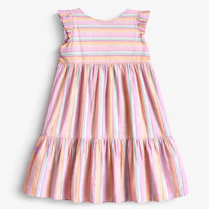 Pink & Orange Ruffle Sleeve Striped Dress