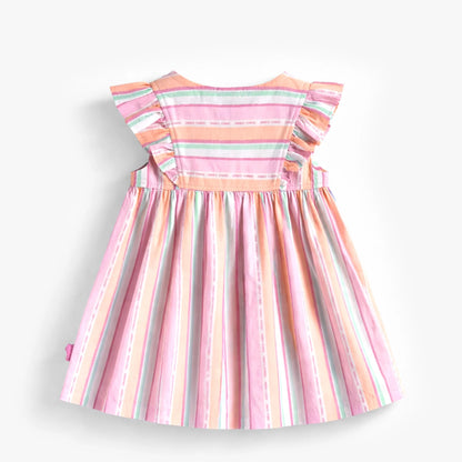 Pink & Orange Ruffle Sleeve Striped Baby Dress