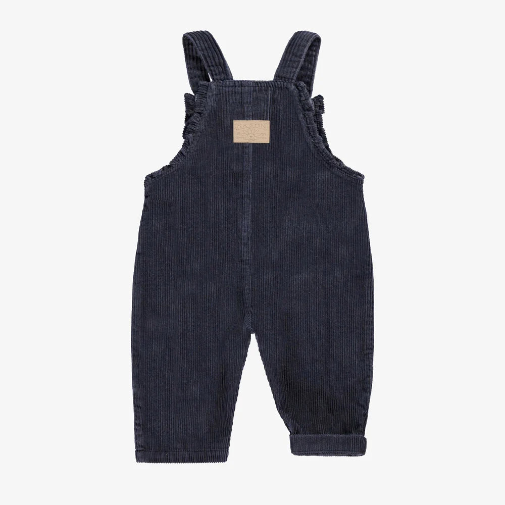 Navy Corduroy Ruffle Baby Overalls