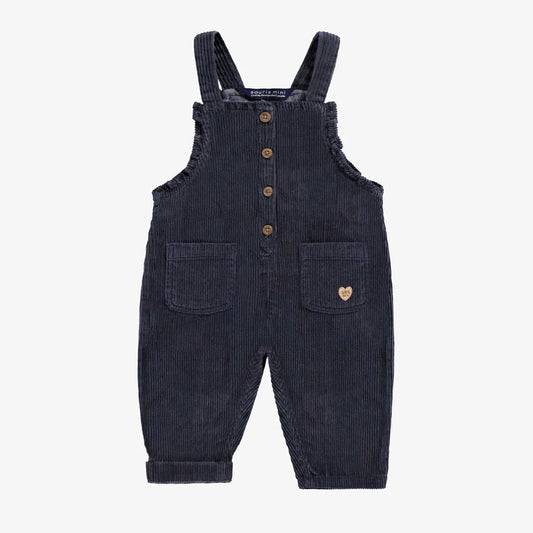 Navy Corduroy Ruffle Baby Overalls