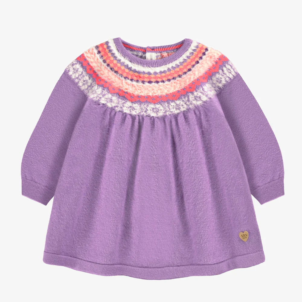 Nordic Neckline Purple Knit Baby Dress