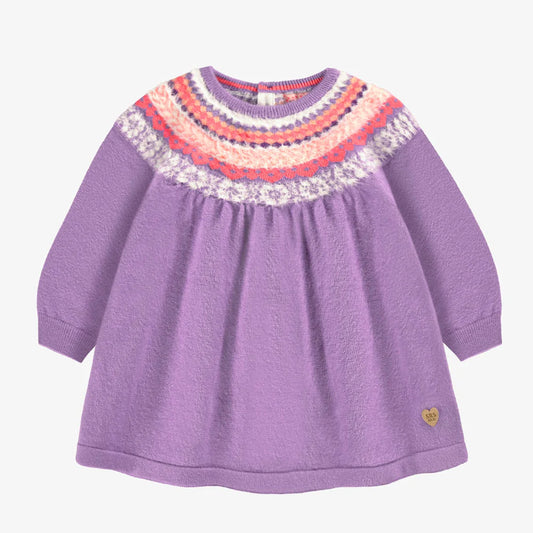 Nordic Neckline Purple Knit Baby Dress
