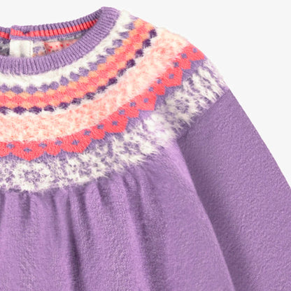 Nordic Neckline Purple Knit Baby Dress