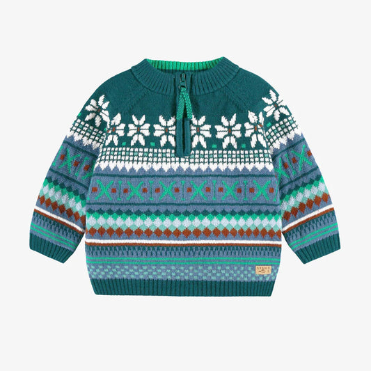 Nordic Teal Quarter Zip Knit Baby Sweater