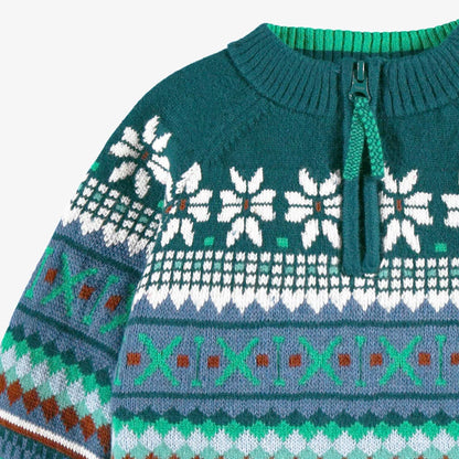 Nordic Teal Quarter Zip Knit Baby Sweater