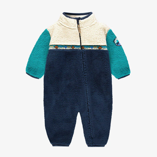 Blue Colourblock Plush One-Piece