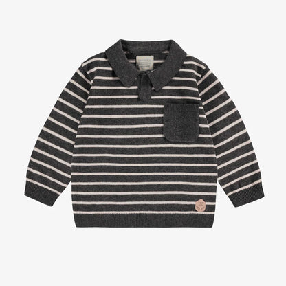Grey Striped Knit Baby Polo Shirt