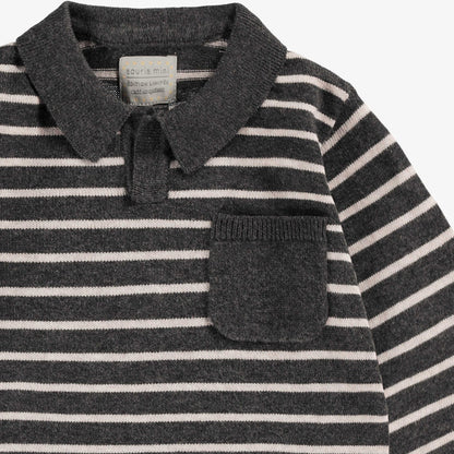 Grey Striped Knit Baby Polo Shirt