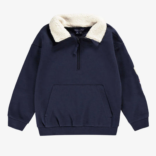 Navy Sherpa Quarter Zip Sweater