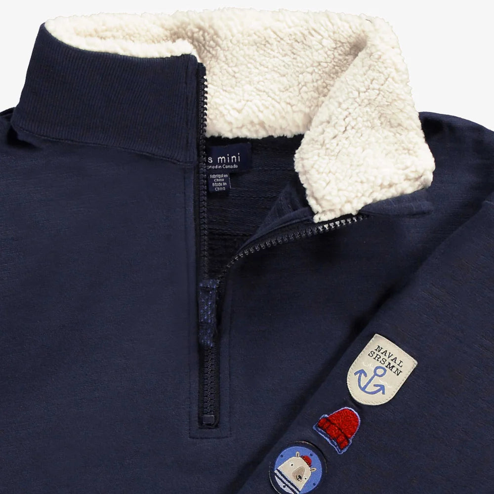Navy Sherpa Quarter Zip Sweater