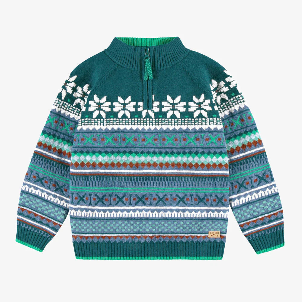 Nordic Teal Quarter Zip Knit Sweater