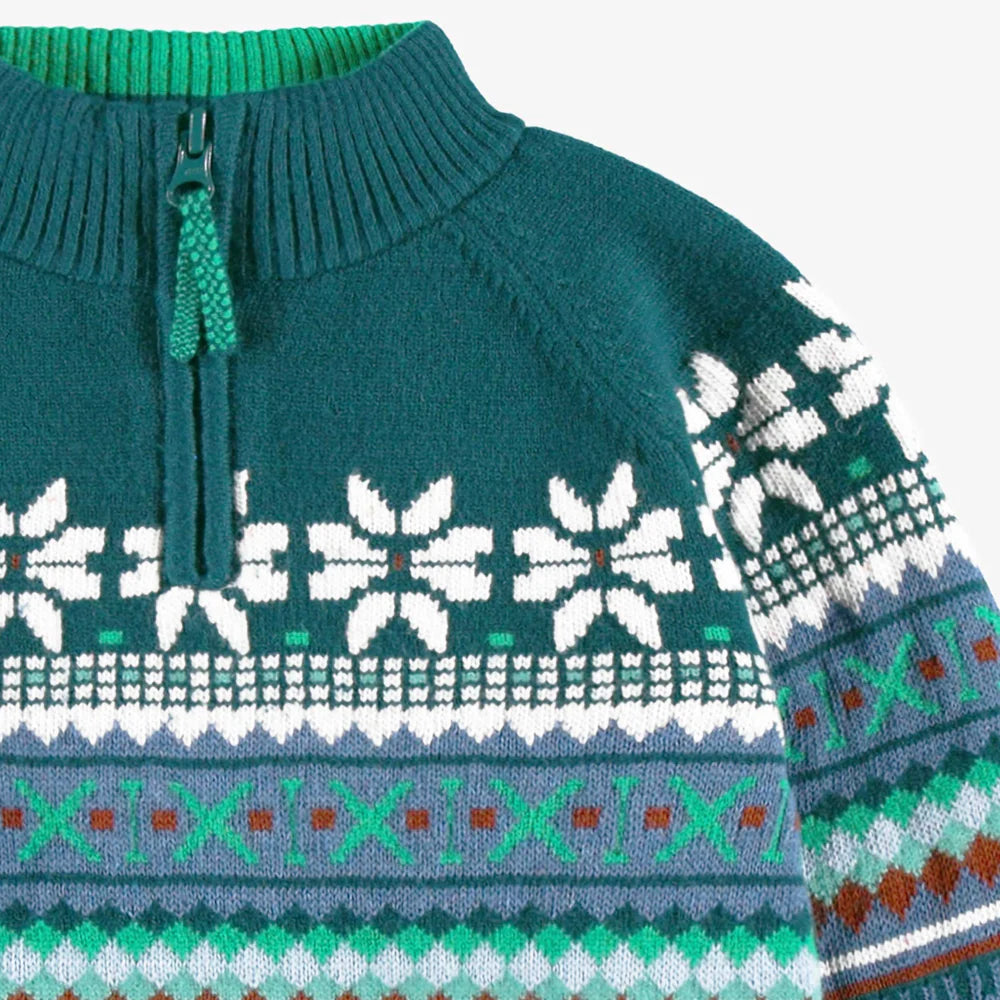 Nordic Teal Quarter Zip Knit Sweater