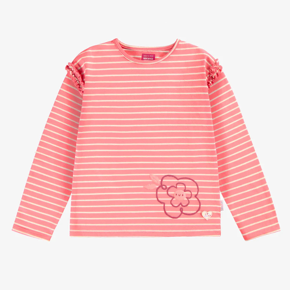 Rose Ruffle Striped Long Sleeve Shirt