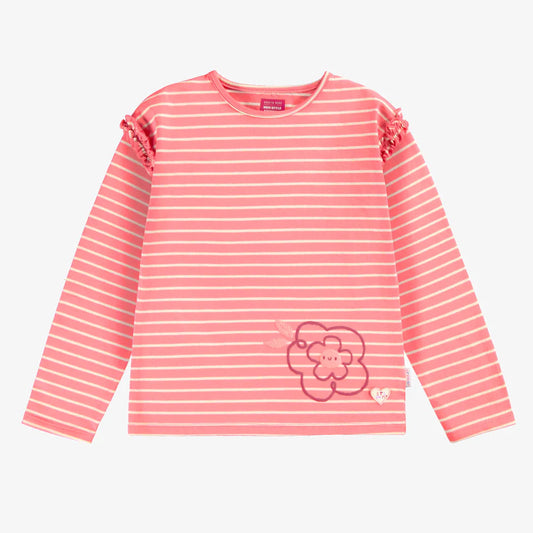 Rose Ruffle Striped Long Sleeve Shirt