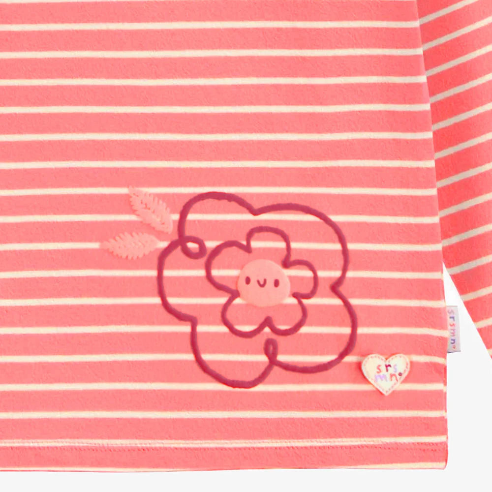 Rose Ruffle Striped Long Sleeve Shirt