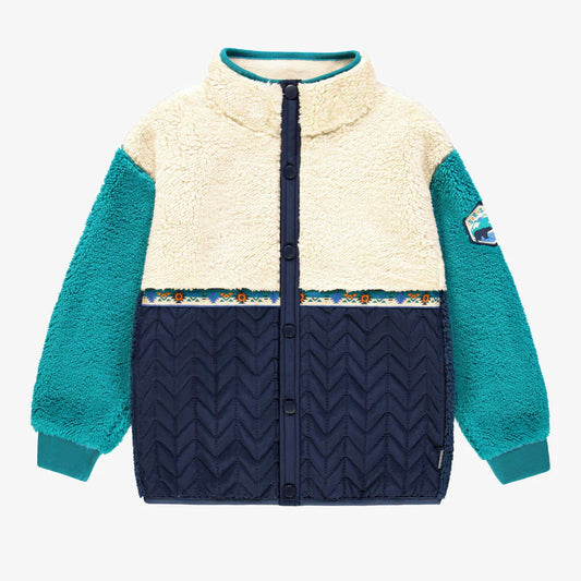 Blue Colourblock Plush Jacket