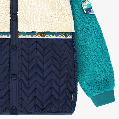 Blue Colourblock Plush Jacket