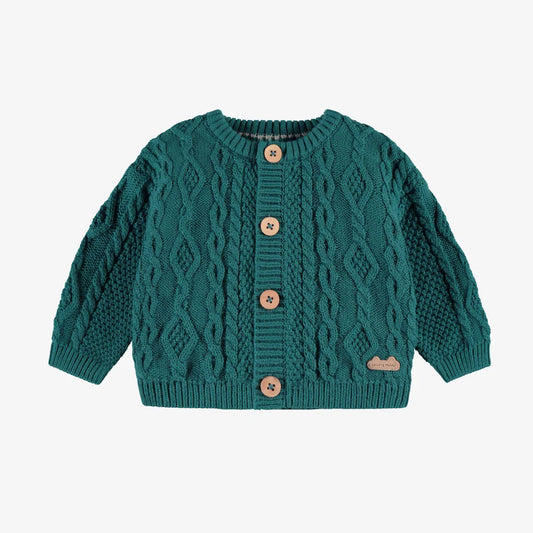 Teal Cable Knit Baby Cardigan
