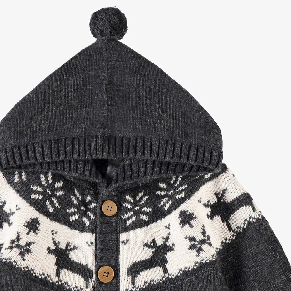 Knit Grey Reindeer Jacquard Baby Cardigan