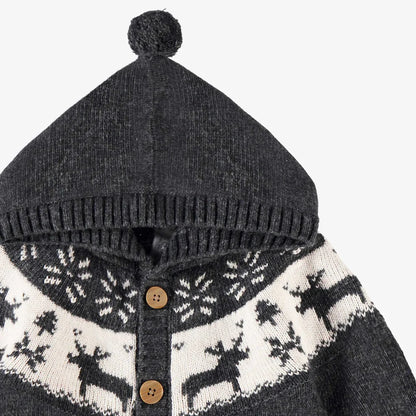 Knit Grey Reindeer Jacquard Baby Cardigan