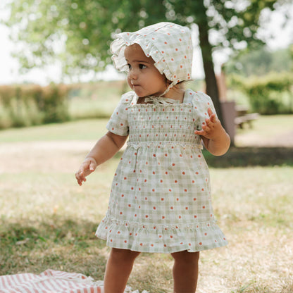 Strawberry Gingham Print Bonnet