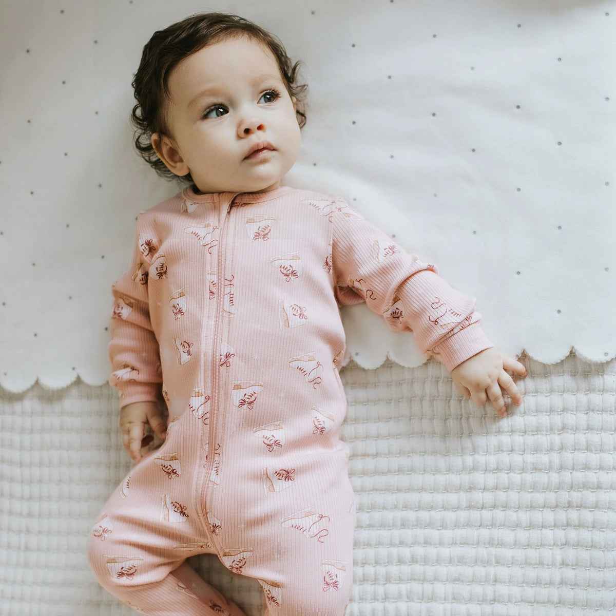 Figure Skates on Misty Pink Ribbed Sleeper