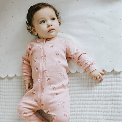 Figure Skates on Misty Pink Ribbed Sleeper