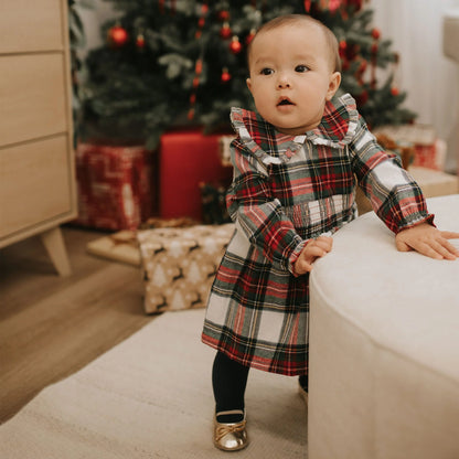 Plaid Flannel Holiday Dress & Tights Set