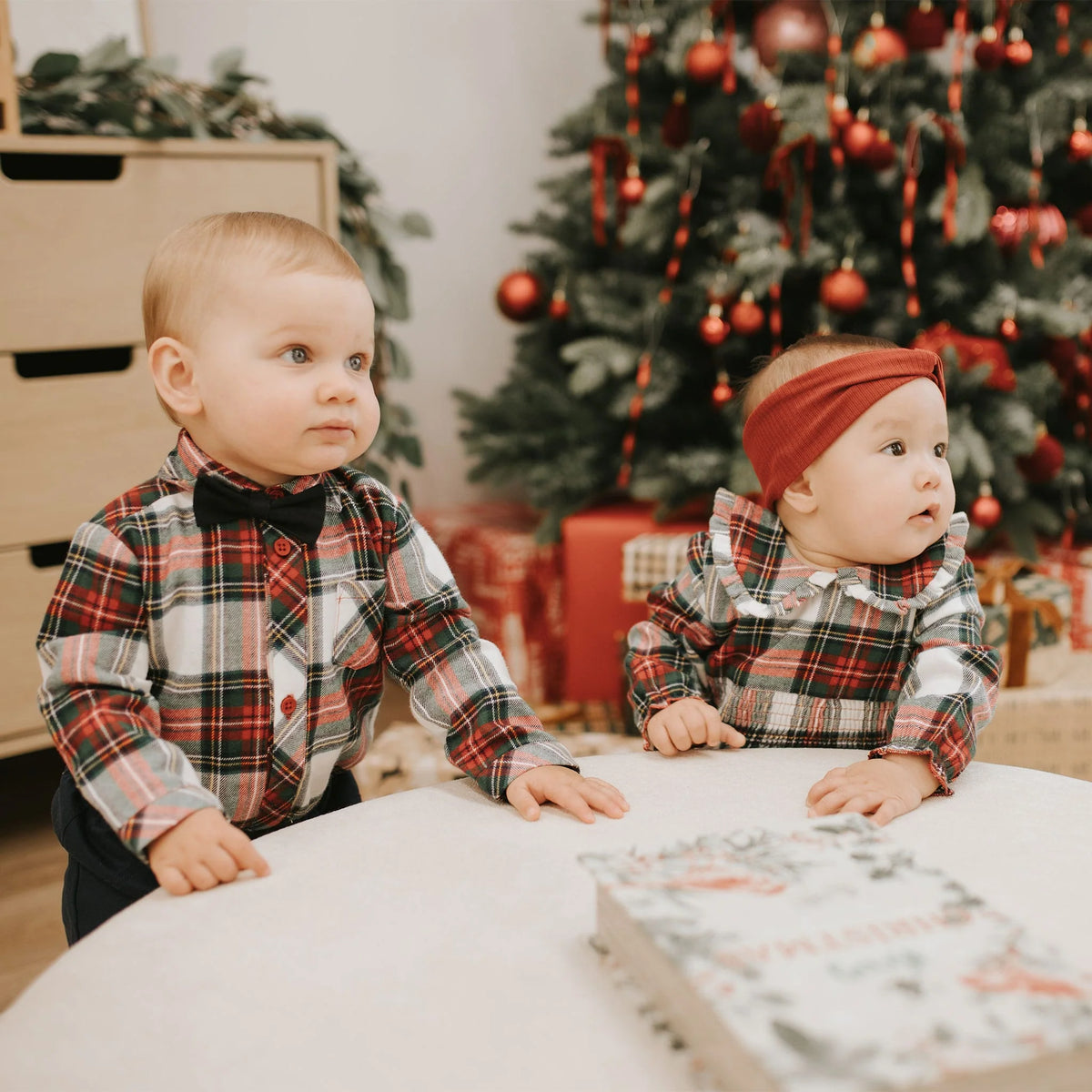 Plaid Flannel Holiday Dress & Tights Set