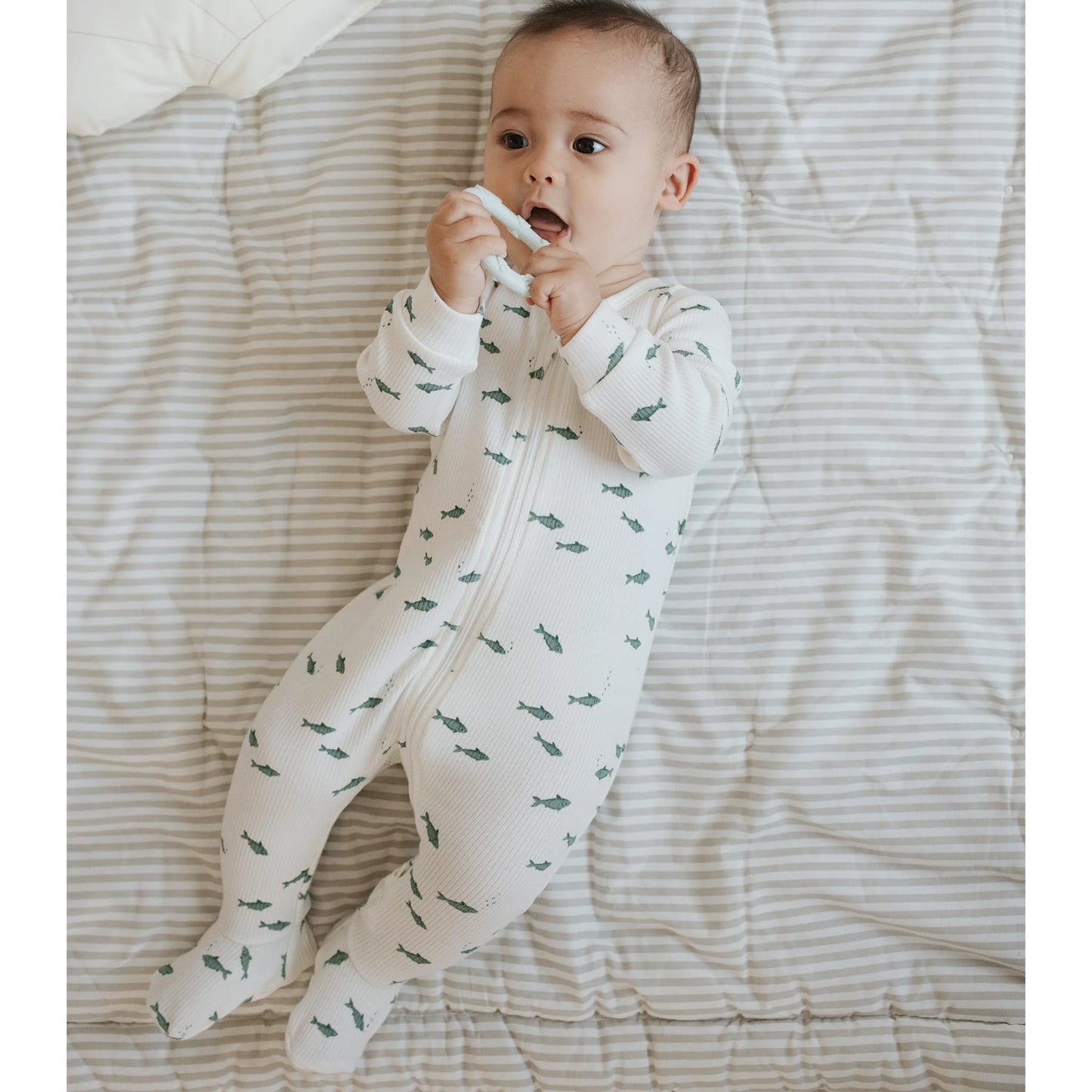 Little Fish on Ivory Ribbed Sleeper