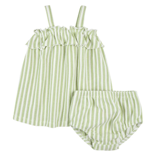 Fern Stripe Terry Dress & Bloomer Set