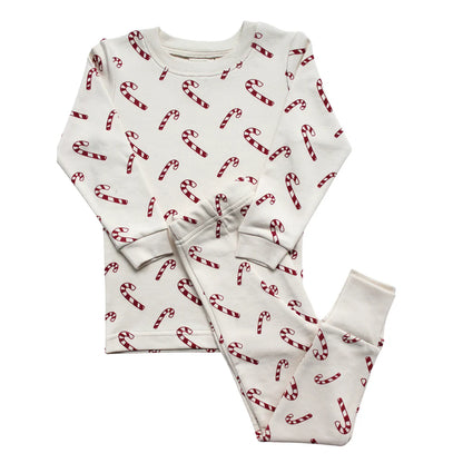 Organic Kids Long Sleeve Pajamas- Candy Canes