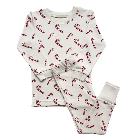 Organic Kids Long Sleeve Pajamas- Candy Canes