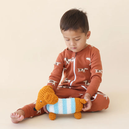 Organic Long Sleeve Zip Romper- Dogs