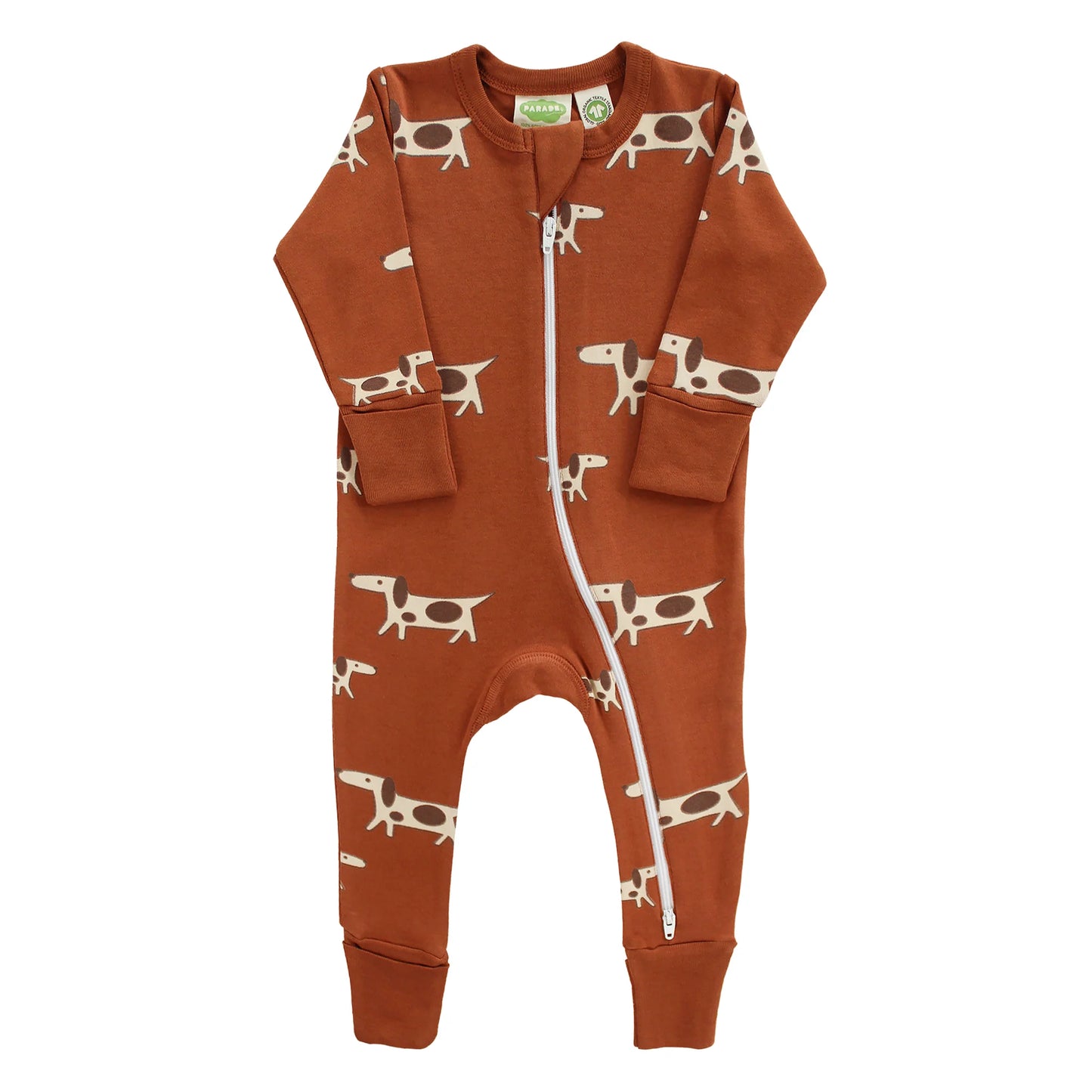 Organic Long Sleeve Zip Romper- Dogs