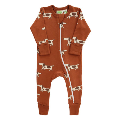 Organic Long Sleeve Zip Romper- Dogs