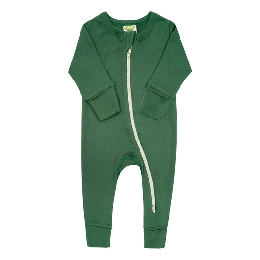 Organic Long Sleeve Zip Romper- Emerald