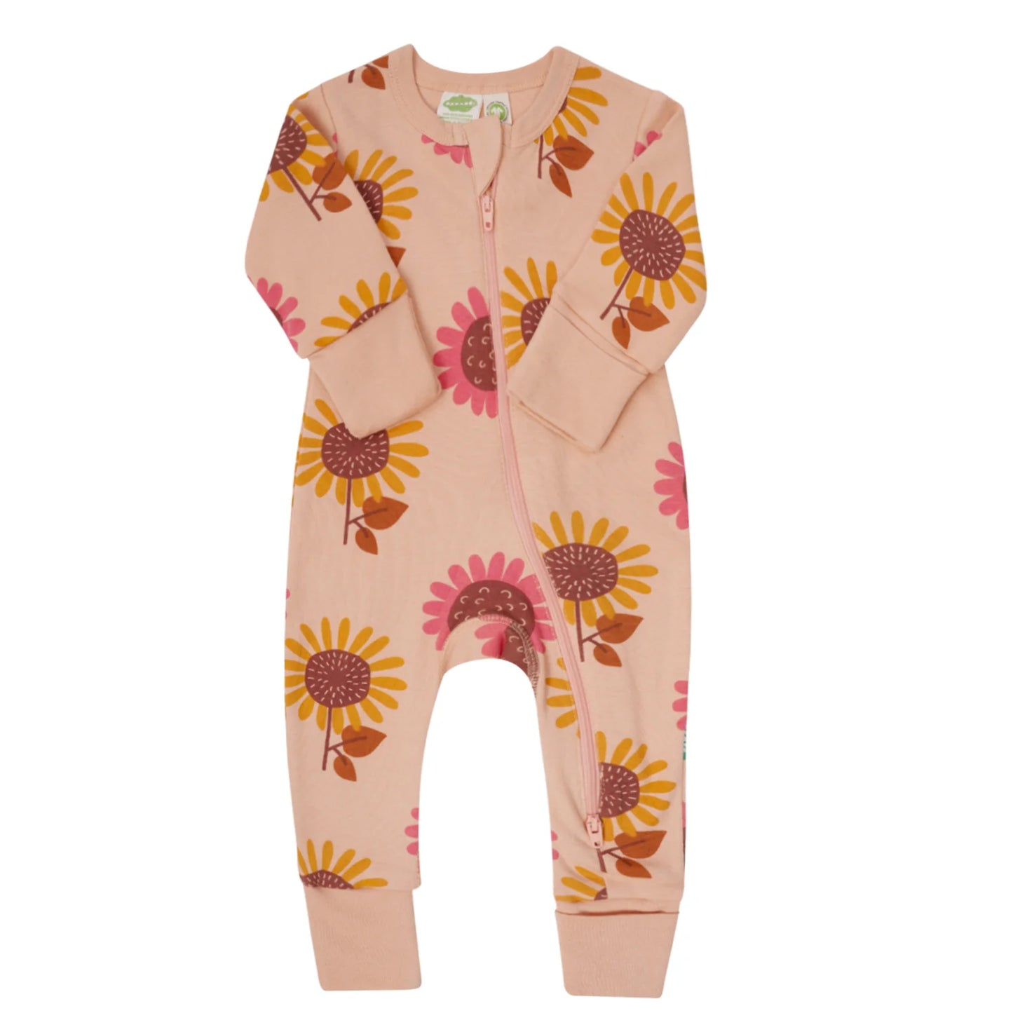 Organic Long Sleeve Zip Romper- Sunflowers