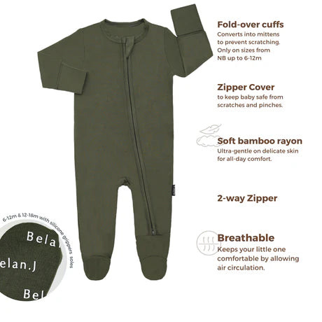Bamboo Footed Zipper Sleeper- Forest Green