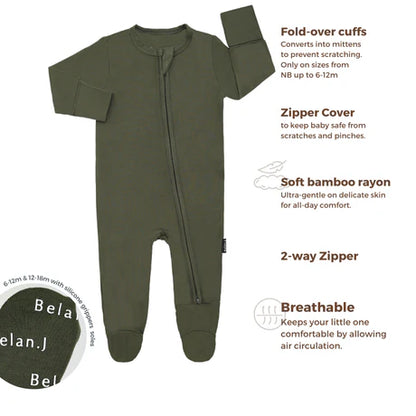 Bamboo Footed Zipper Sleeper- Forest Green