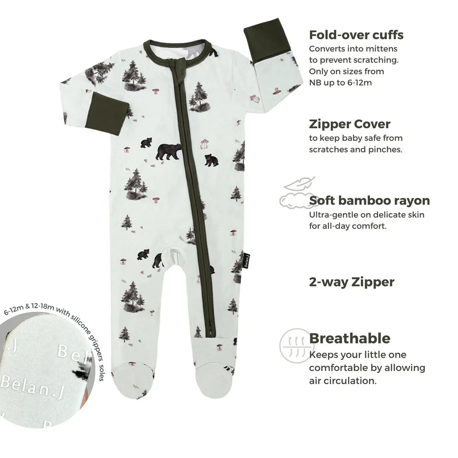 Bamboo Footed Zipper Sleeper- Black Bears