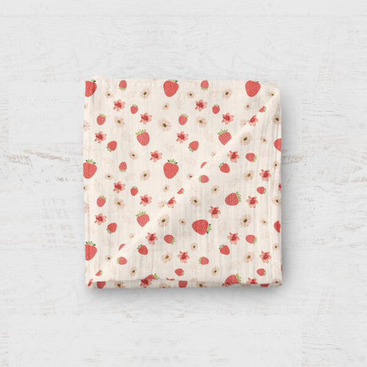 Bamboo Muslin Swaddle Blanket- Strawberries